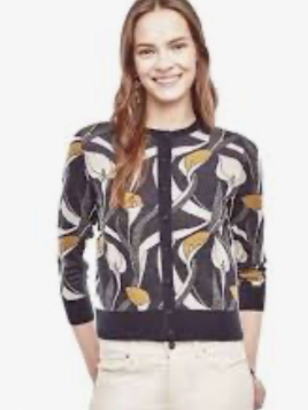 Ann Taylor Merino Wool Blend Calla Lily Jacquard Cardigan Large - Picture 7 of 7